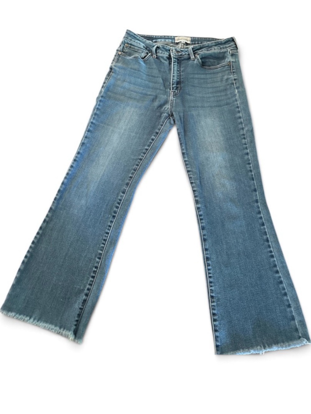 Etienne Marcel medium Wash Crop Flare Jeans Raw Hem Size 30 Downtown Girl